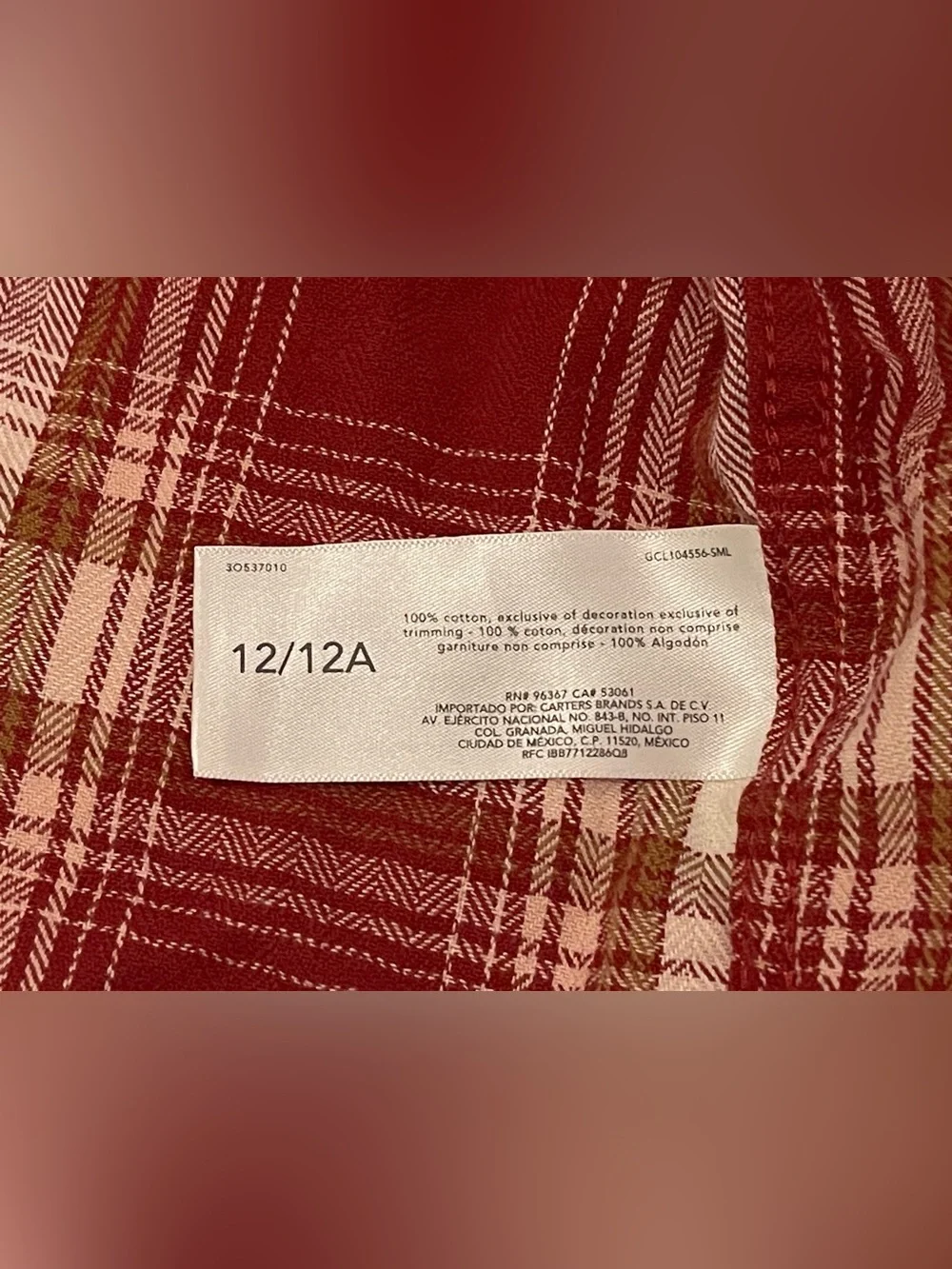 OshKosh B'gosh 100% COTTON plaid flannel button up shirt boys size 12